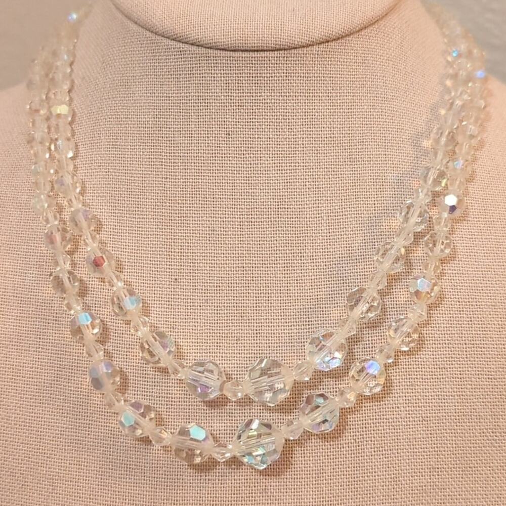 Vintage Two Strand Graduated AB Crystal Necklace